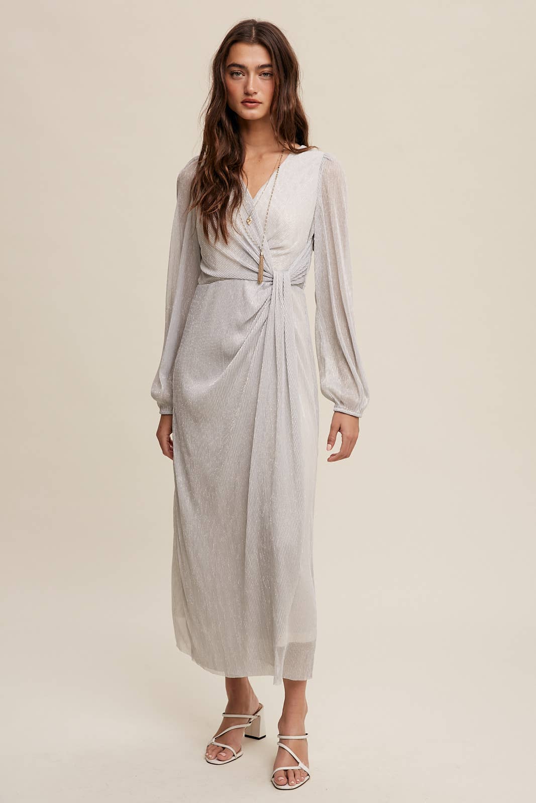 Listicle - Wholesale Jurk - Dames - Glanzende geplooide wikkel midi-jurk LD132210