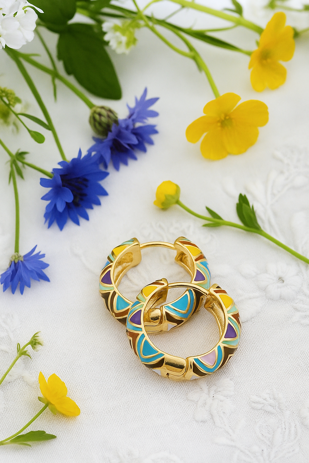 Wild & Free - Vente Créoles - Boucles d'oreilles créoles florales bohèmes – Acier et émail0