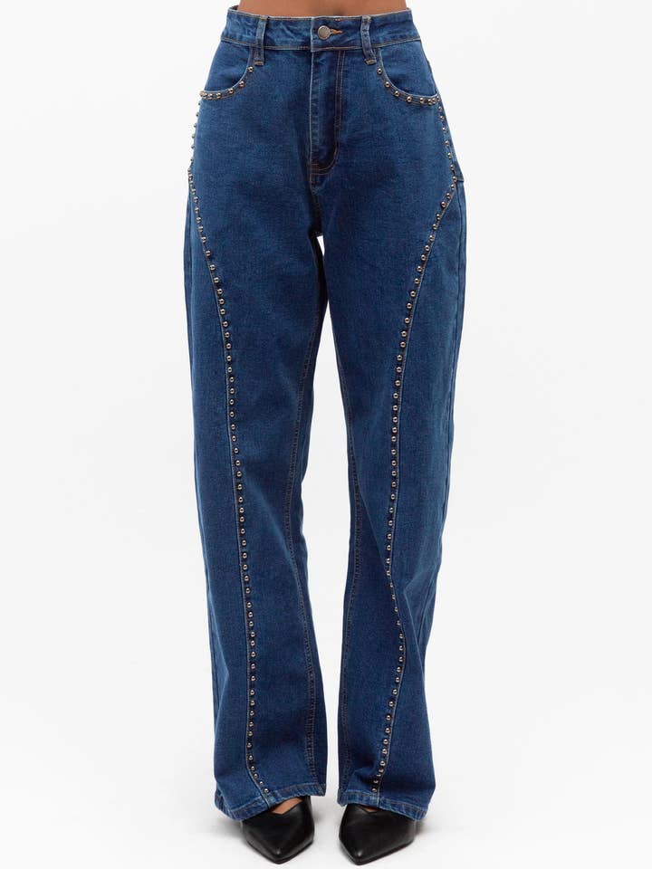 Global Fashion House - Wholesale Jeans - Women's - CONTRASTING STUDS DENIM PANTS6