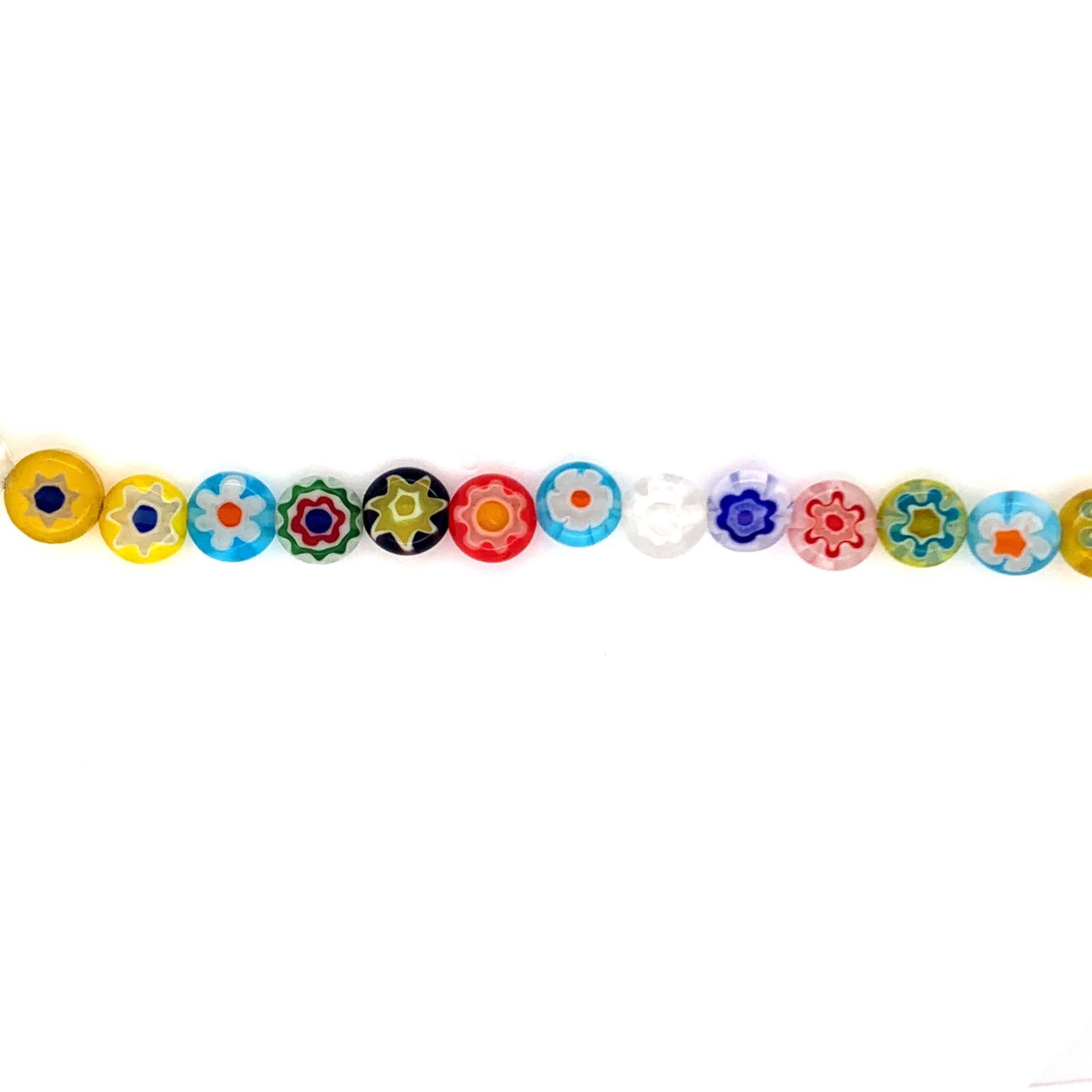 The Bead Bazaar - Wholesale Beads - Murano Style Millefiori Handmade Flat Round Beads, Flower Gl1