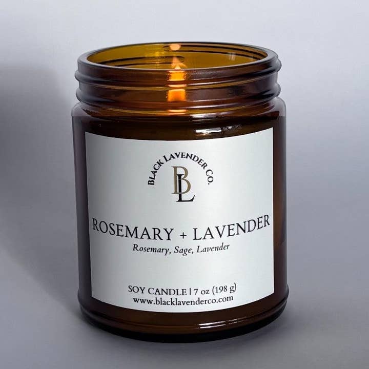 Rozemarijn + Lavendel Kaars - 7 oz. Amber Glas voor wholesale door Black Lavender Co.