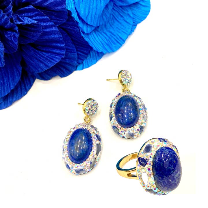 Atisha Spiritual Shop - Wholesale Dangle Earrings - ISANA LAPIS LAZZULI - NATURAL HARD STONE EARRINGS and galvanized brass and rhodium-plated gold metal5