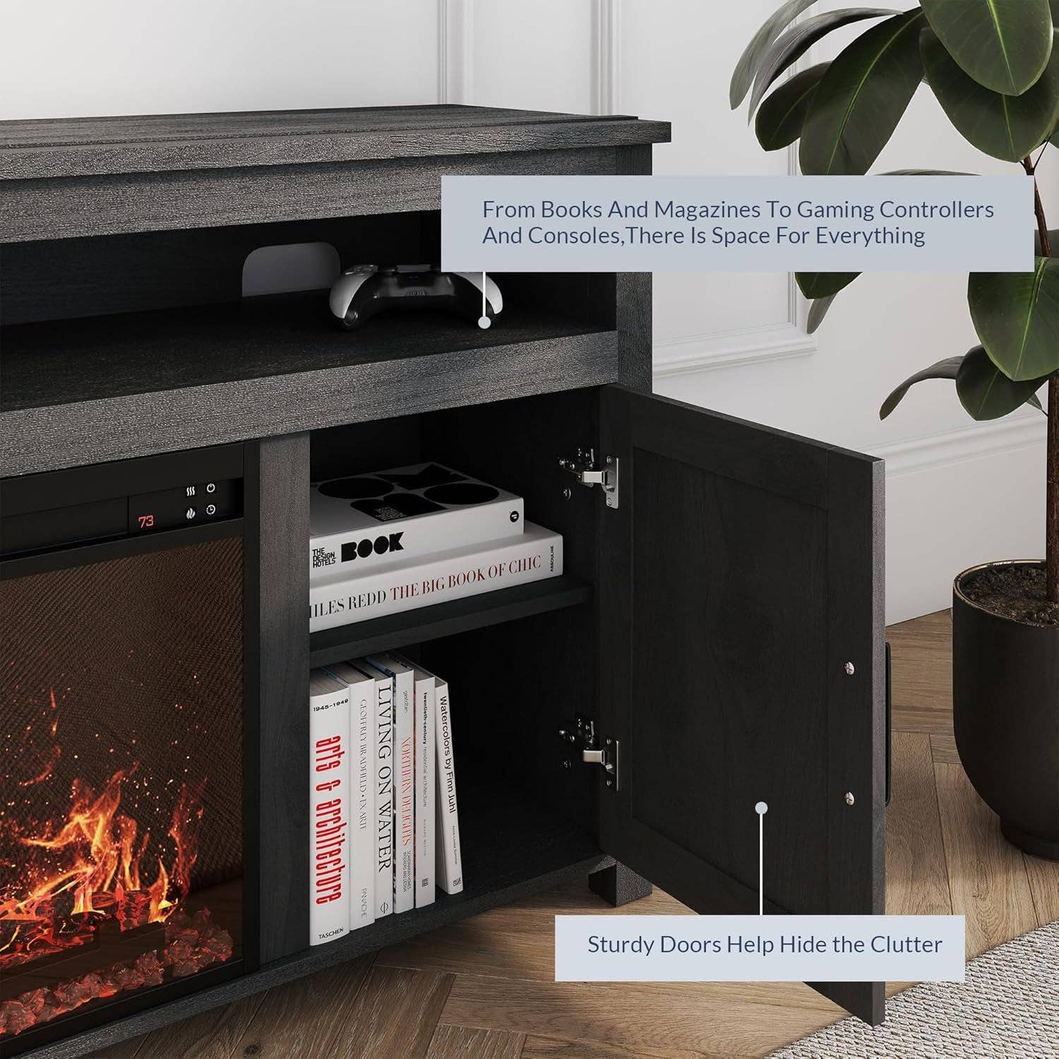 58 Inch Farmhouse TV Stand With Electric Fireplace Grey for wholesale on Faire2