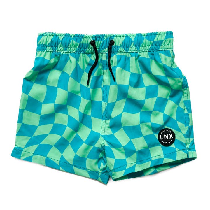 SHORT DE BAIN - DAMIERS ONDULÉS - VERT pour la vente par LENOX JAMES