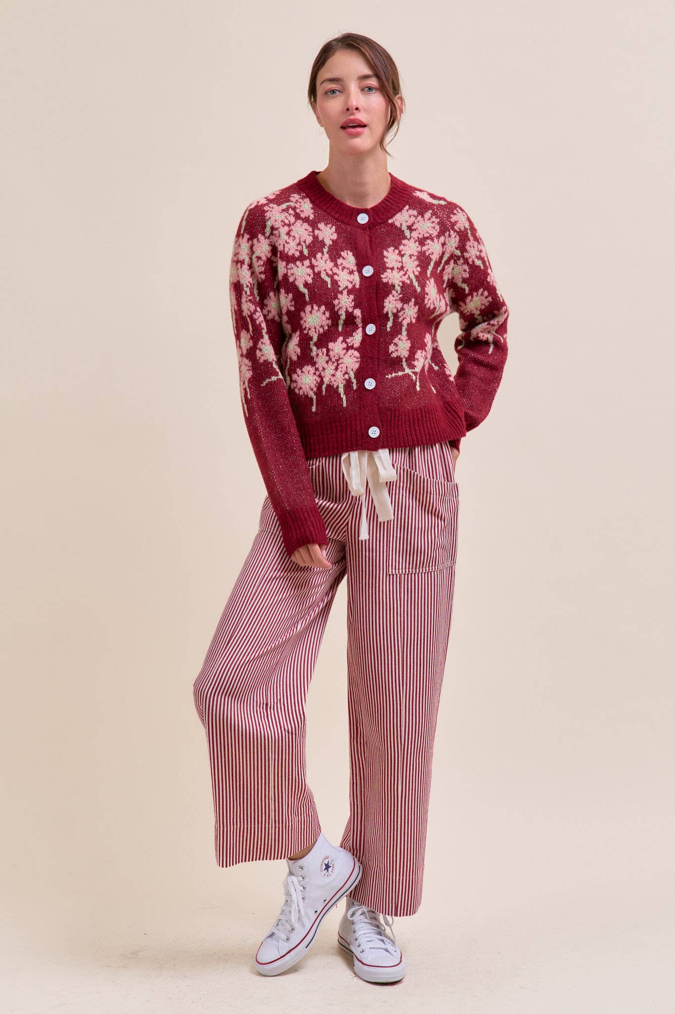 Black Offwht Stripe STRIPED WIDE LEG PANTS MP4461 for wholesale on Faire16