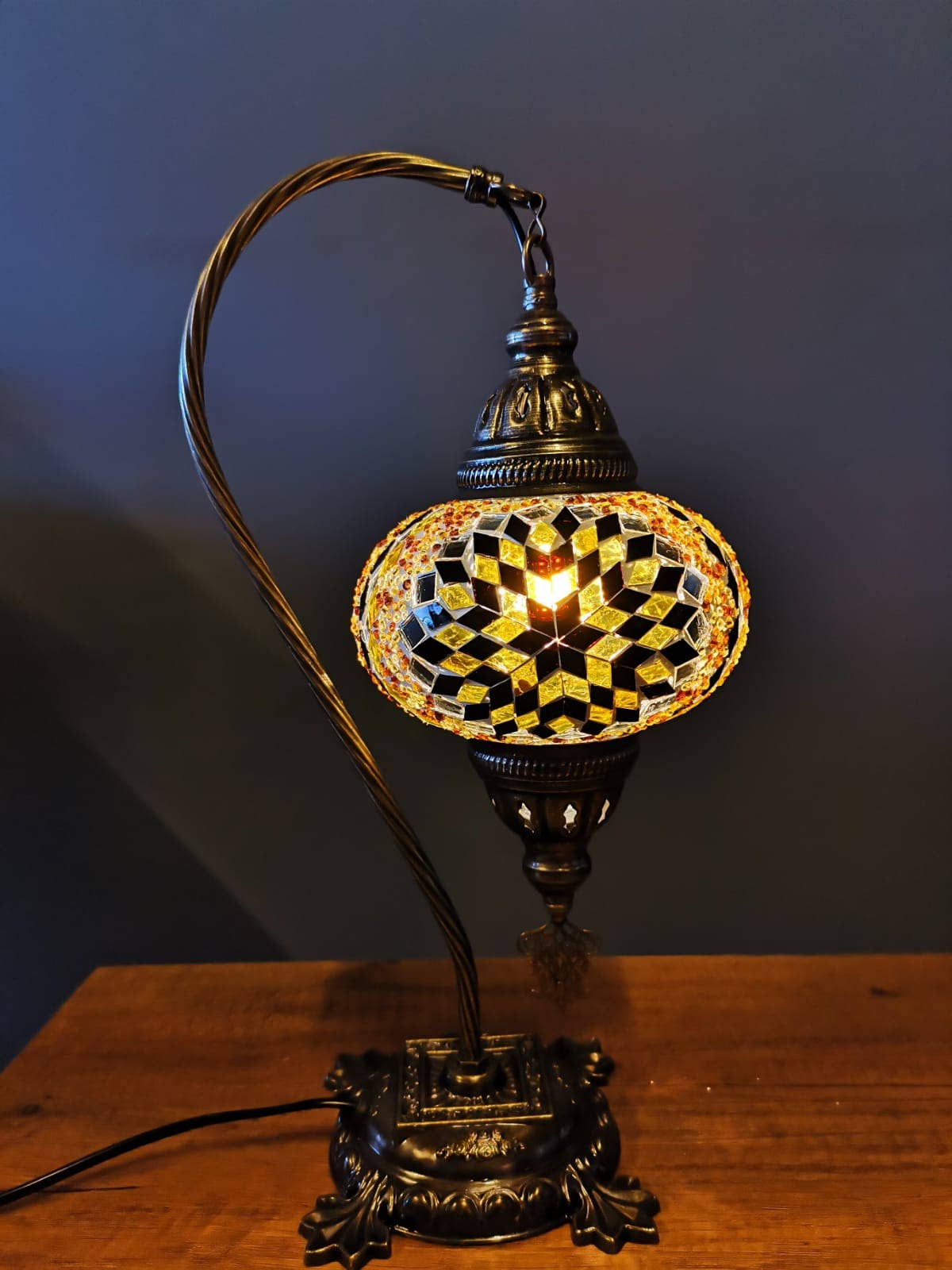 Import Corner - Wholesale Accent/Desk Lamp - 95711: 7" PRESSED MOSAIC SHADE SQUARE "GOOSENECK" TABLE LAMP7