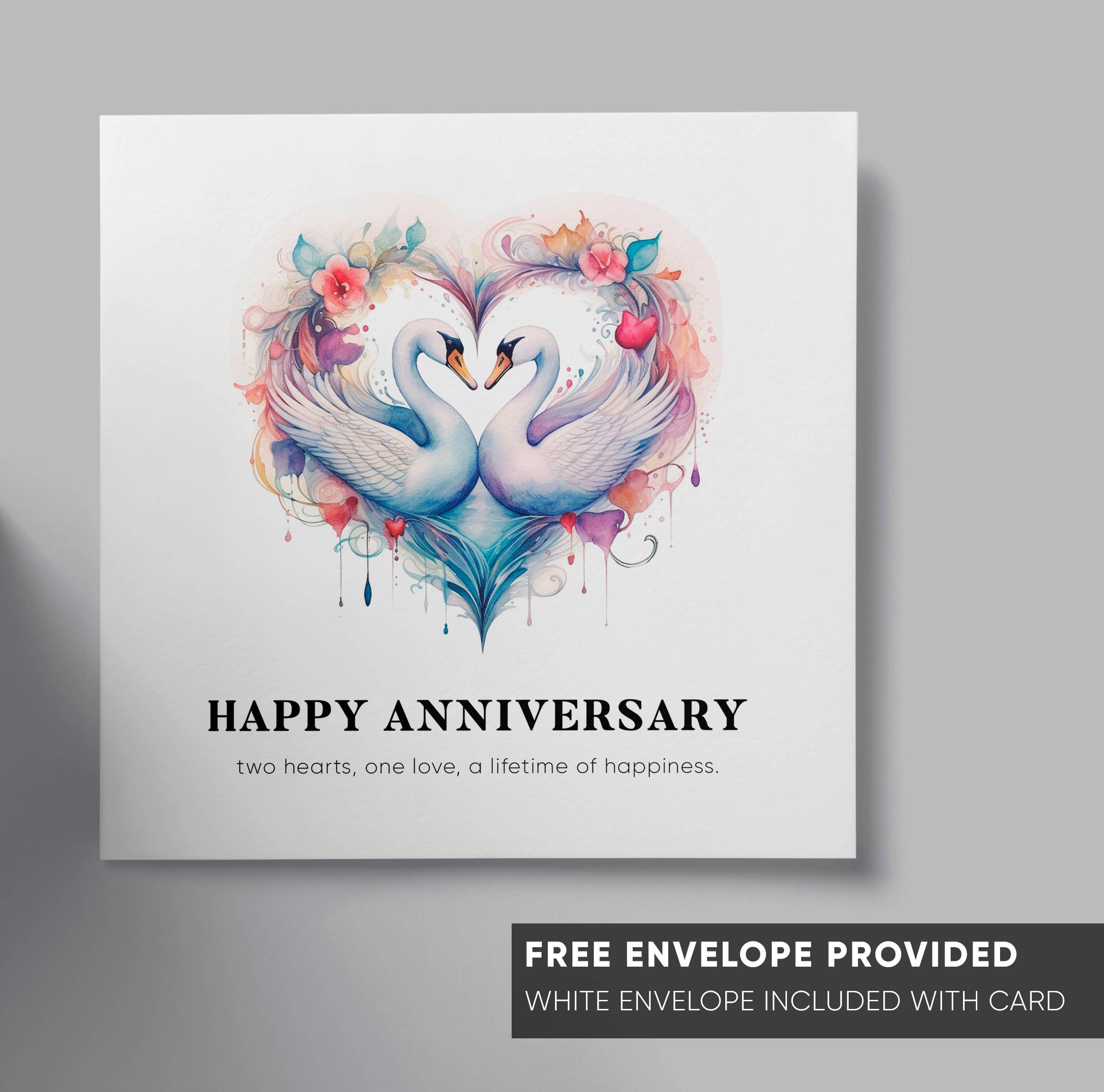 CheesyCards - Vente Cartes d'anniversaire - Carte de vœux d'anniversaire de mariage avec 2 cœurs de cygnes