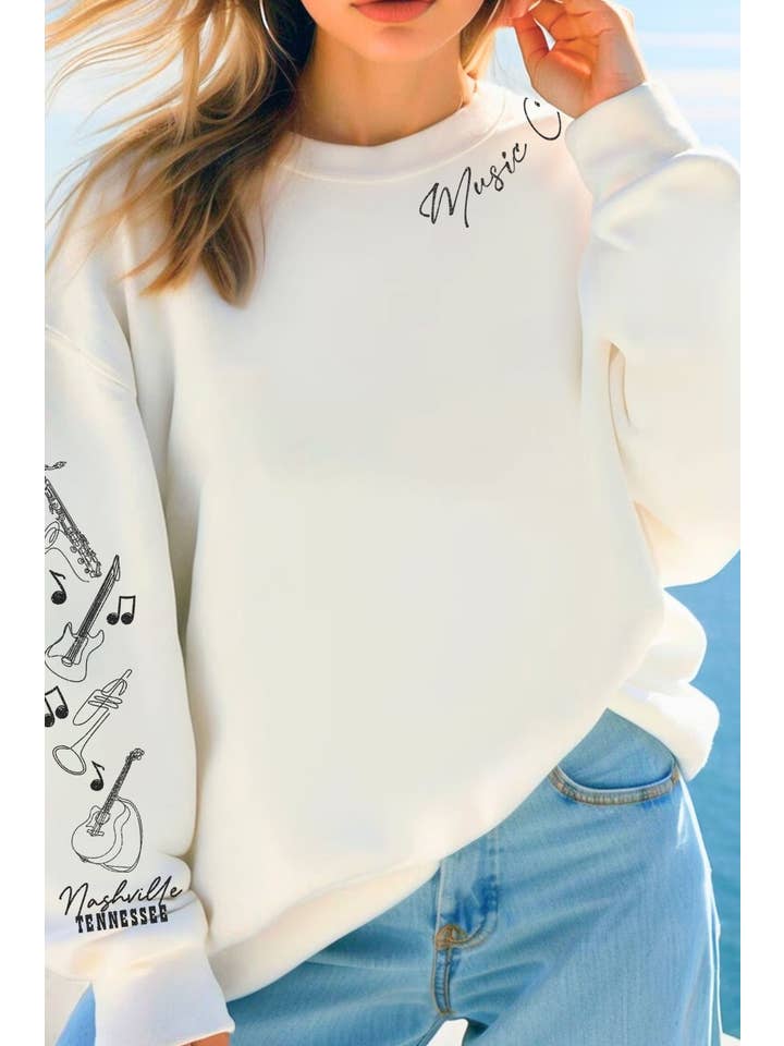Rustee Clothing - Wholesale Graphic Sweatshirt - Women's - NASHVILLE MUSIC CITY PUFF GRAPHIC BRUSHED SWEATSHIRTS
