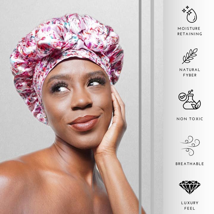 Nochka - Wholesale Sleep cap / bonnet – women's - Floral Print Reversible Bonnet with Ties1