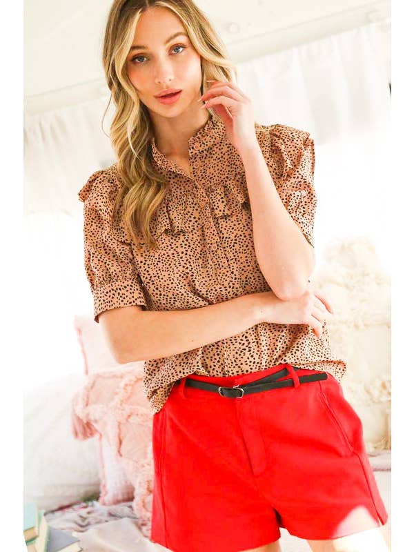 Vine & Love - Wholesale Blouse - Women's - Ruffled Neck Short Puff Blouse Top VT702795