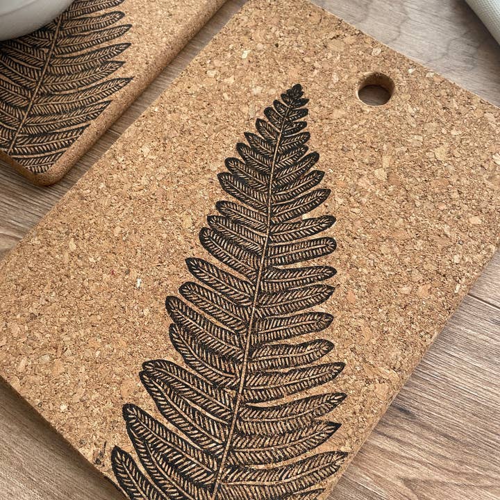 Jackdaw and Bear - Wholesale Trivet - Fern linocut Cork Pot stand / Trivet6
