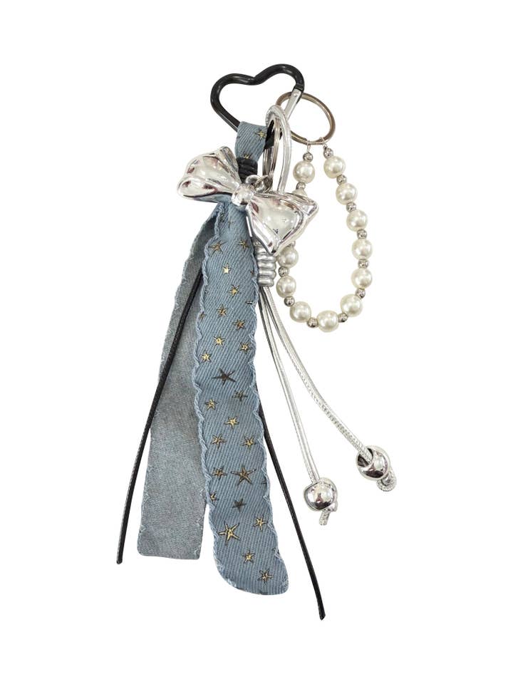 Becca Bag Charm - Black with Denim Bow Charm for wholesale by Gemelli