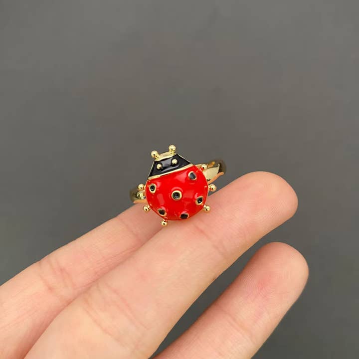Enamel Ladybug Gold-plated Adjustable Ring for wholesale by Mio Queena