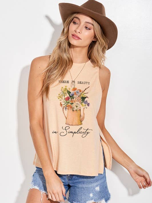 Flower Kettle pot side slit tank top for wholesale by MintChoco