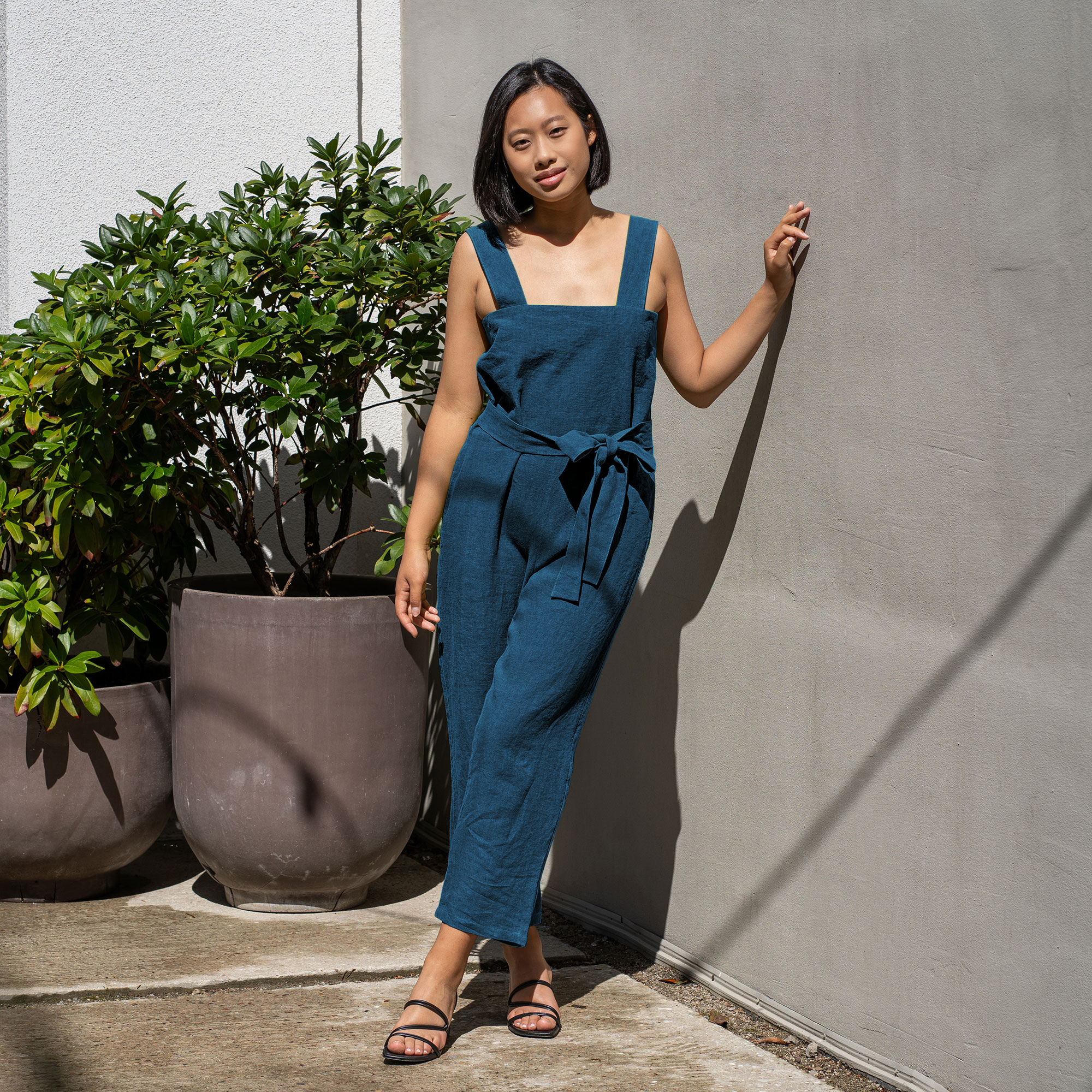 menique - Wholesale Jumpsuit - Women's - Pinafore Linen Jumpsuit Iris - Casual Button Back Jumpsuit8