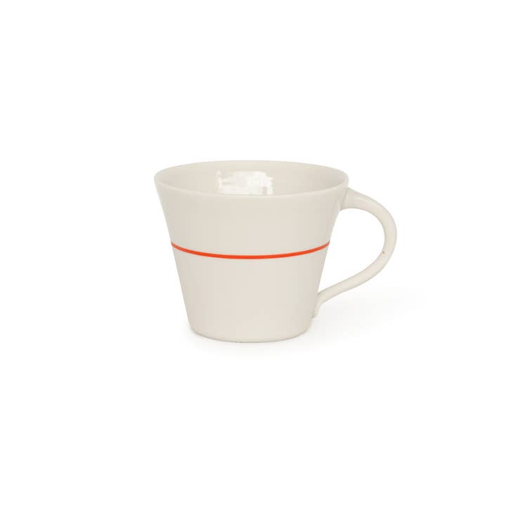 Ambit Wide Mug - White / Rust Orange Line for wholesale by Sue Ure Maison