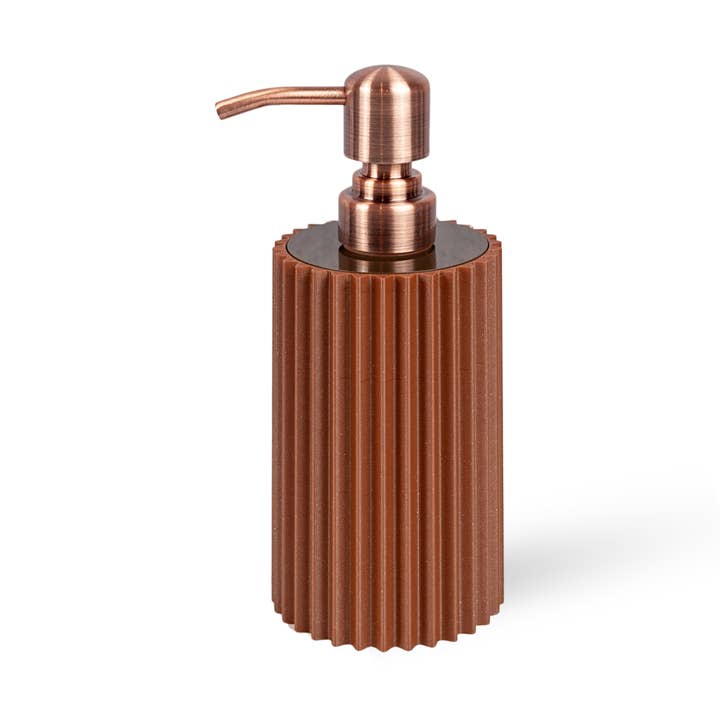 Bronze Espresso Ribbed Soap Dispenser – 10 oz With Gold Stainless Steel Pump for wholesale by Joie Designs Co. | Refillable Bottles