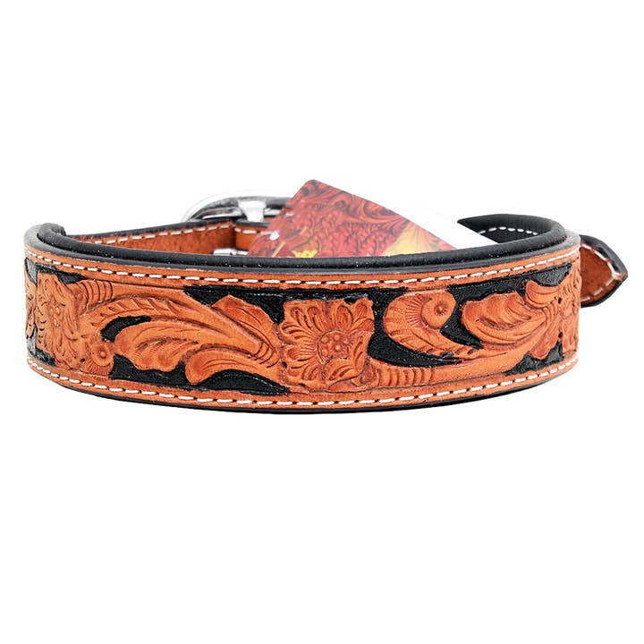 Small Hilason Heavy Duty Handpainted Genuine Leather Dog Collar Black for wholesale by HILASON