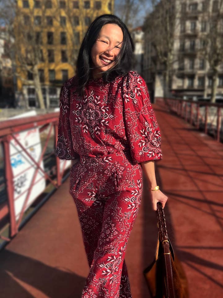 MY DRESS MADE - Wholesale T-Shirt - Women's - Scarlett bandana slub viscose fabric - printed in France0