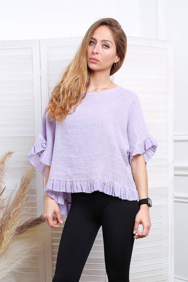 Happy look - Wholesale Blouse - Women's - Washed cotton top with ruffle detail5