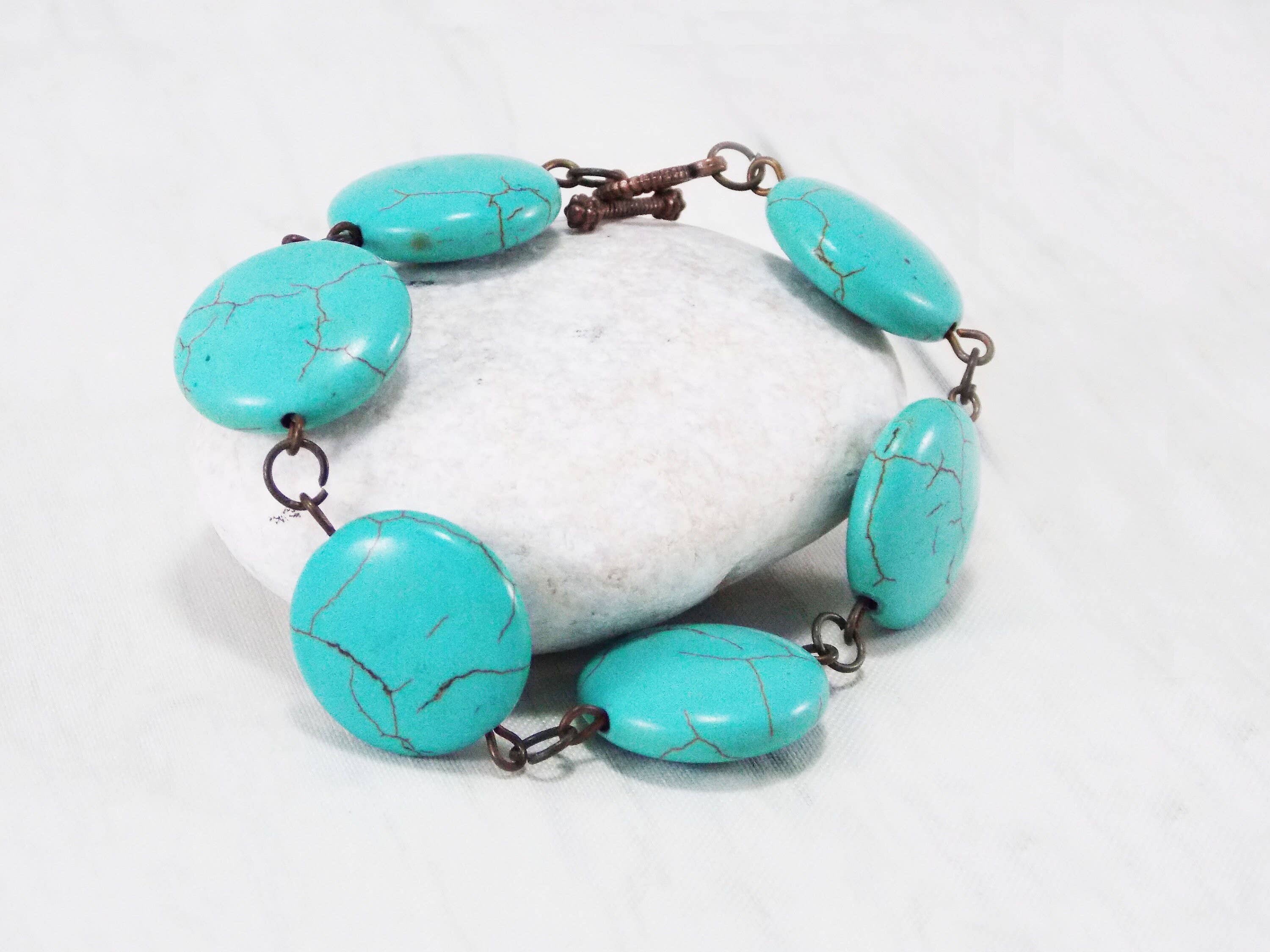 Ninolia – Großhandel Perlenarmband – Große runde Perlenarmbänder Frauen Türkis Stein Flat Bead Bracelet Großmutter Geschenke Edelstein Statement gefärbt Türkis Schmuck Große Scheibe6