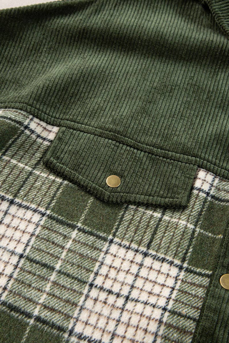 GREEN Plaid Corduroy Button-Up Shirt for wholesale on Faire7