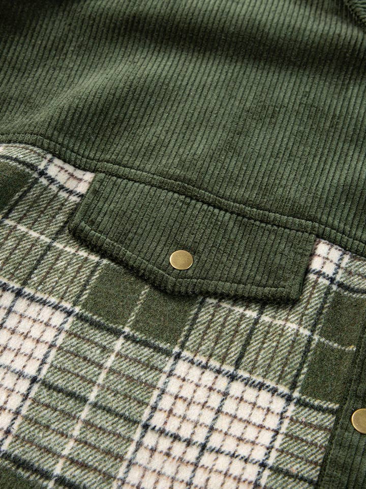 GREEN Plaid Corduroy Button-Up Shirt for wholesale on Faire7