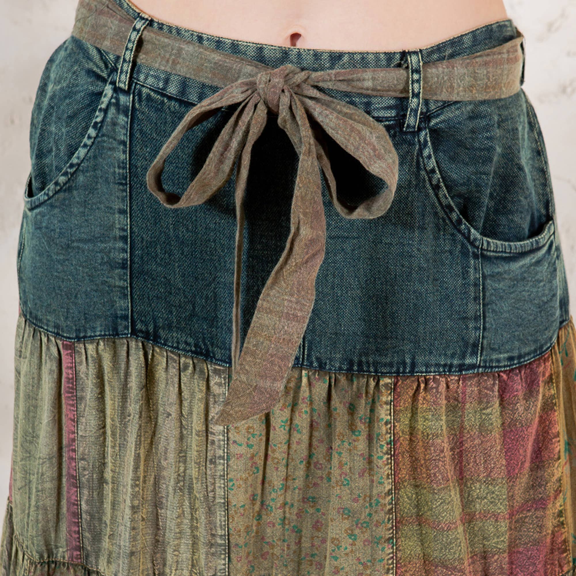 Young Threads - Wholesale Skirt - Women's - Western Boho Chic: Patchwork Belted Skirt  (New Color)9