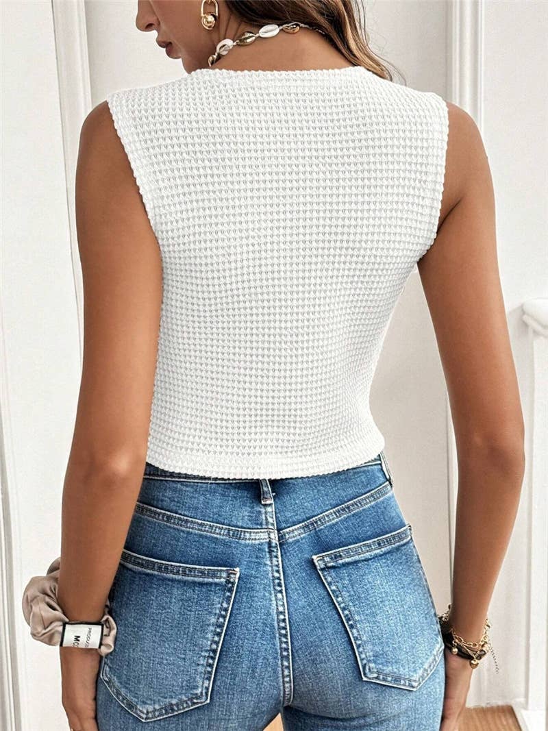 Rosa Clothing - Wholesale Tank Top - Women's - 2025 SUMMER Textured waistcoat Buttoned tank top12