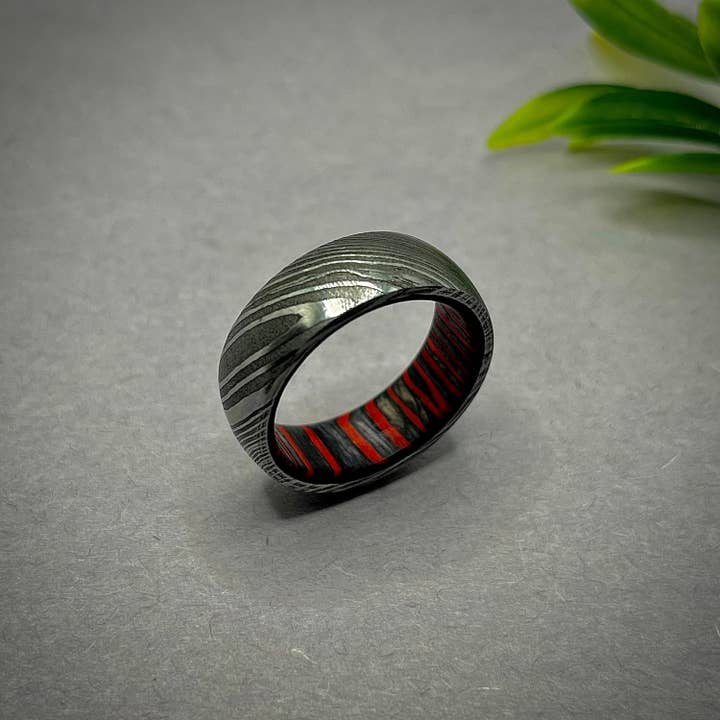 RustyStudioUSA - Vente Alliances/bagues de mariage - Bague en acier de Damas largeur personnalisée Bague en Damas torsadé Bois d'acajou Bague de mariage pour homme Bague de fiançailles pour homme Bague pour homme3