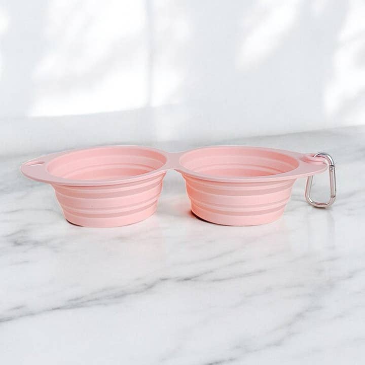 Dual Collapsible Travel Dog Bowl: Blush for wholesale by WYLD CUB