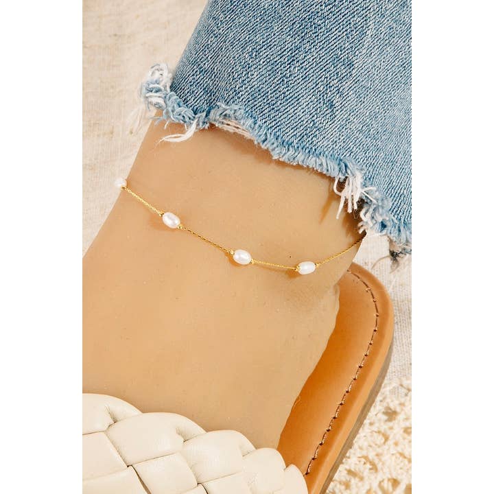 Fame Accessories - Wholesale Anklet - Pearl Beads Station Chain Anklet