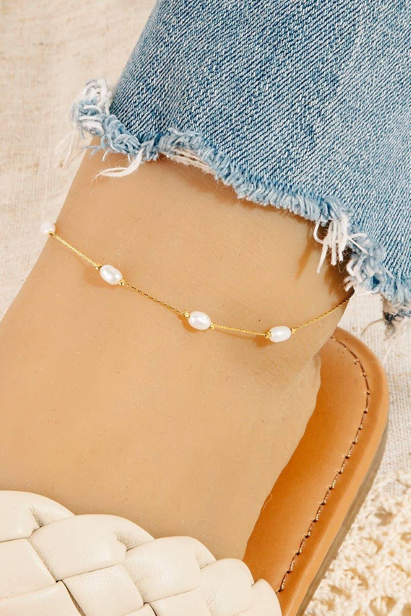 Fame Accessories – wholesale Anklet – Pearl Beads Station Chain Anklet