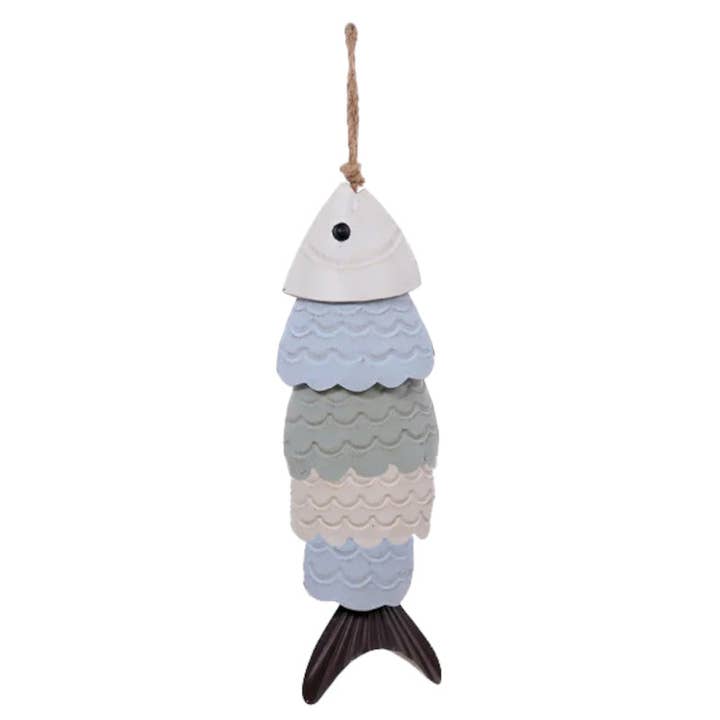 Metal Hanging Fish Wall Decor - White, Blue & Green, 29" for wholesale by Will's Company