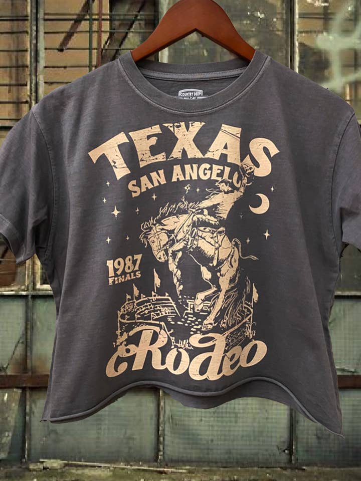 T-shirt décontracté court délavé à l'acide pour la finale du rodéo de San Angelo pour la vente par Country Deep Apparel