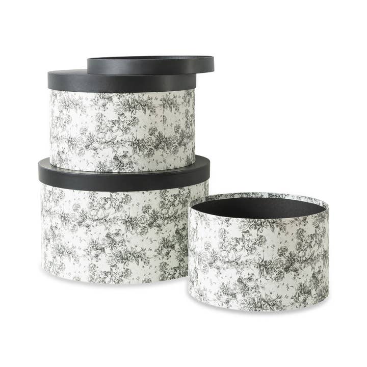 Soul & Lane - Wholesale Hat Box - Set of 3 Large Black Floral Print Round Boxes for Hats5