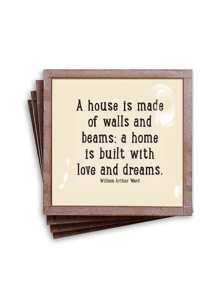 A House Is Made of Walls Copper & Glass Coasters, Set of 4 for wholesale by Ben's Garden