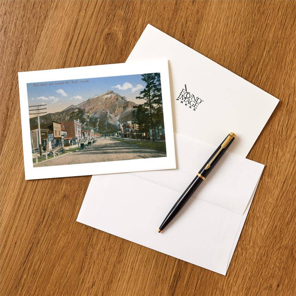 Found Image Press - Wholesale Stationery/Notecard Set - Greeting Card CN-251 Town in Shadow of Mt. Banff, Alberta1