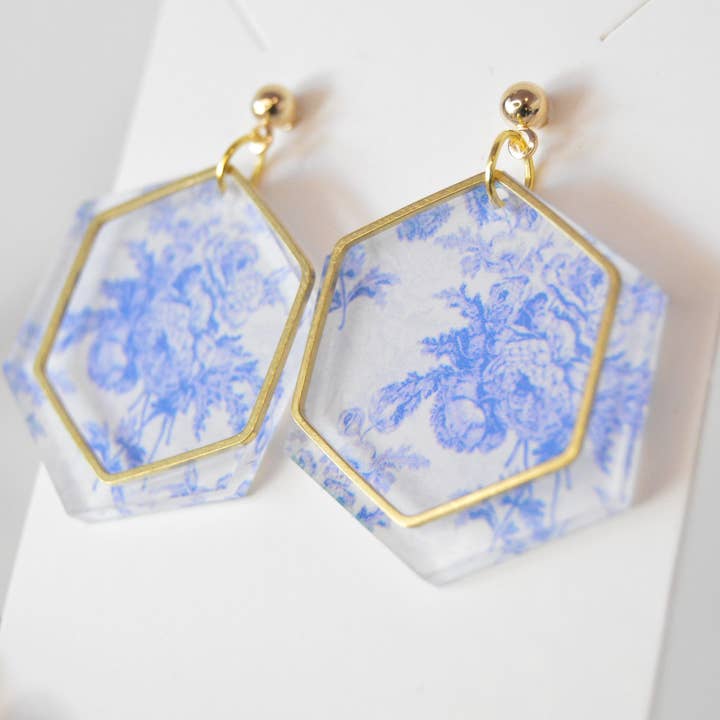 The Adorned Fox - Wholesale Dangle Earrings - Blue Chinoiserie Earrings, Drop Earrings, Dangle Earrings, S7