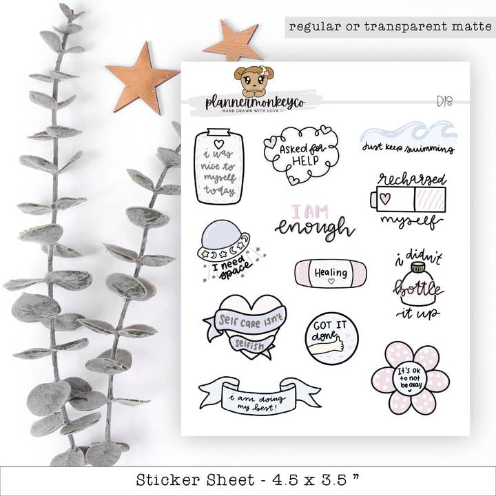 Autocollants gribouillis de rappels de soins personnels pour la vente par Plannermonkeyco