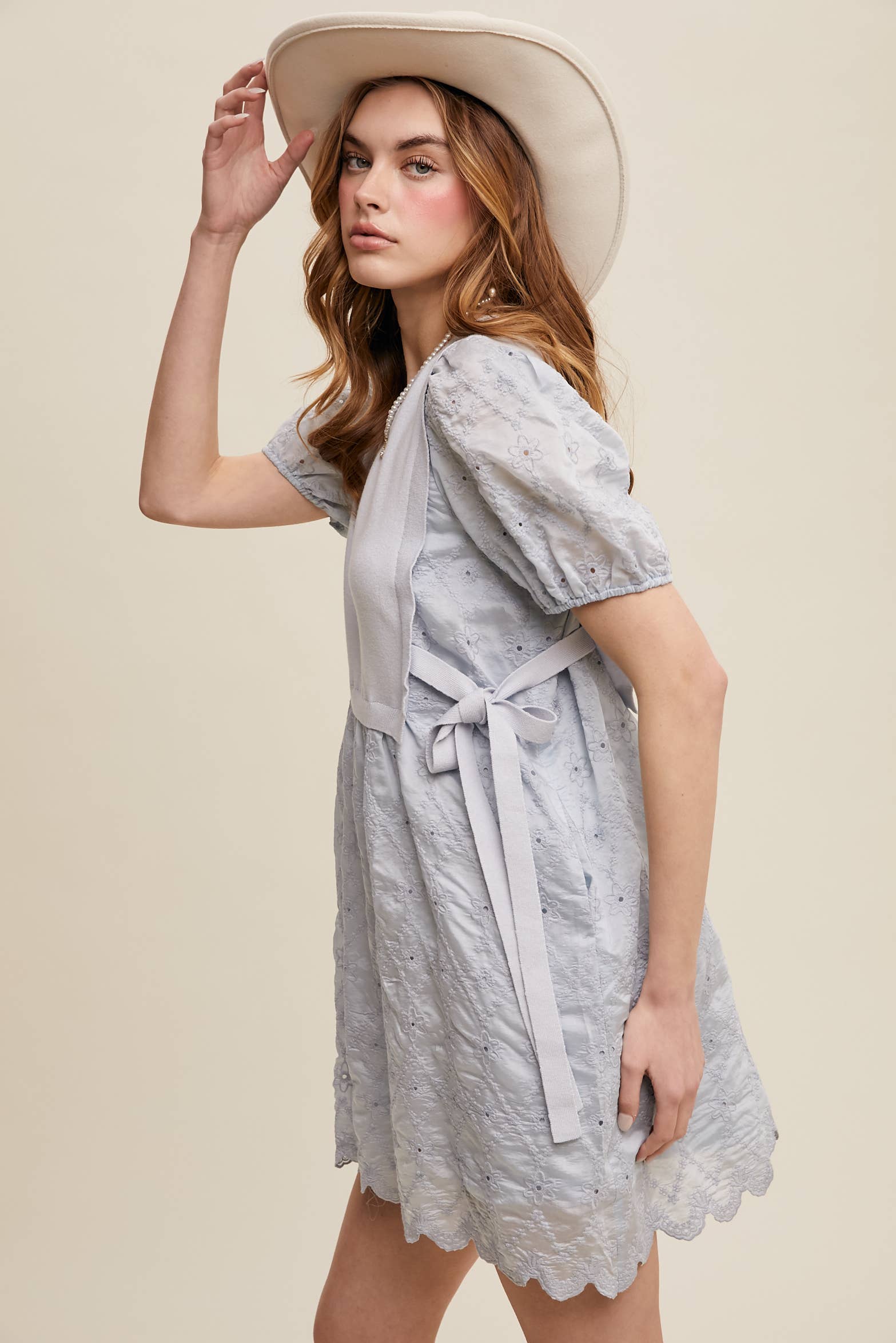 Listicle - Wholesale Dress - Women's - Embroidered Puff Sleeve Dress with Knit Vest21