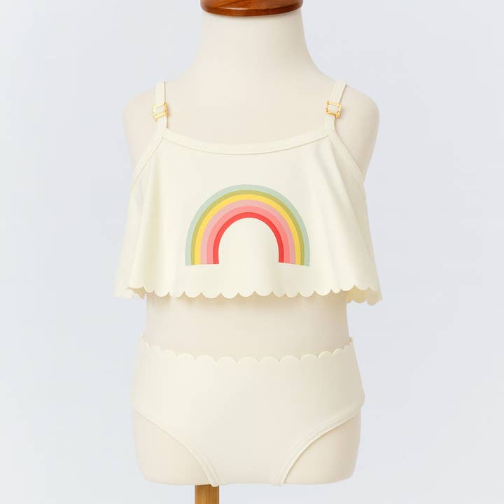 Ivory Rainbow 2pcs Toddler Girl 2pcs Swimwear Set  for wholesale by Fennco Styles