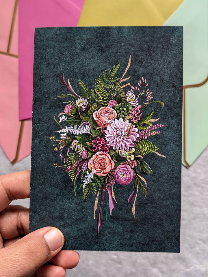 Evergreen Florals Greeting Card for wholesale by Mantis Shrimp Monocles