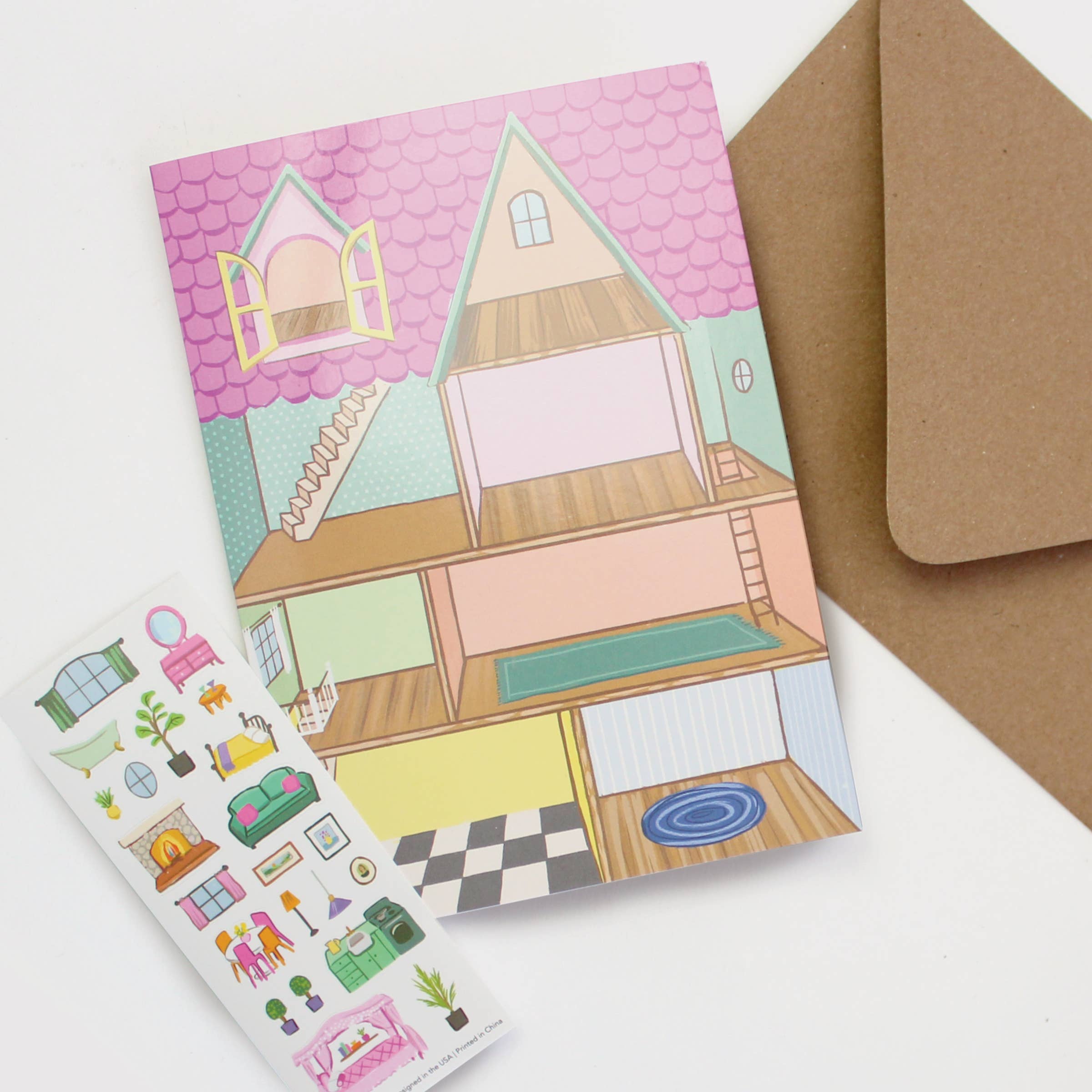 Inklings Paperie - Wholesale Everyday Greeting Card - Sticker Scene Card - Dollhouse2