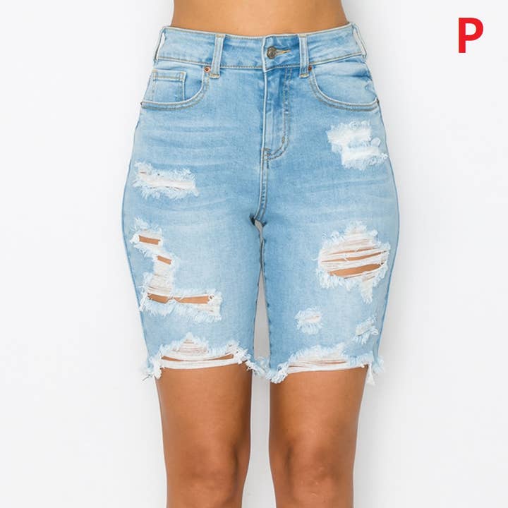 Plus Destructed Boyfriend Bermuda Shorts for wholesale by BELLA LUNA