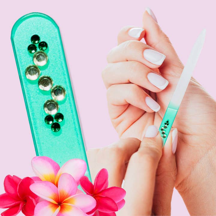 Aqua Teal Färg Strass Swarovski Crystal tjeckisk nagelfil för wholesale av Classy Nail Files