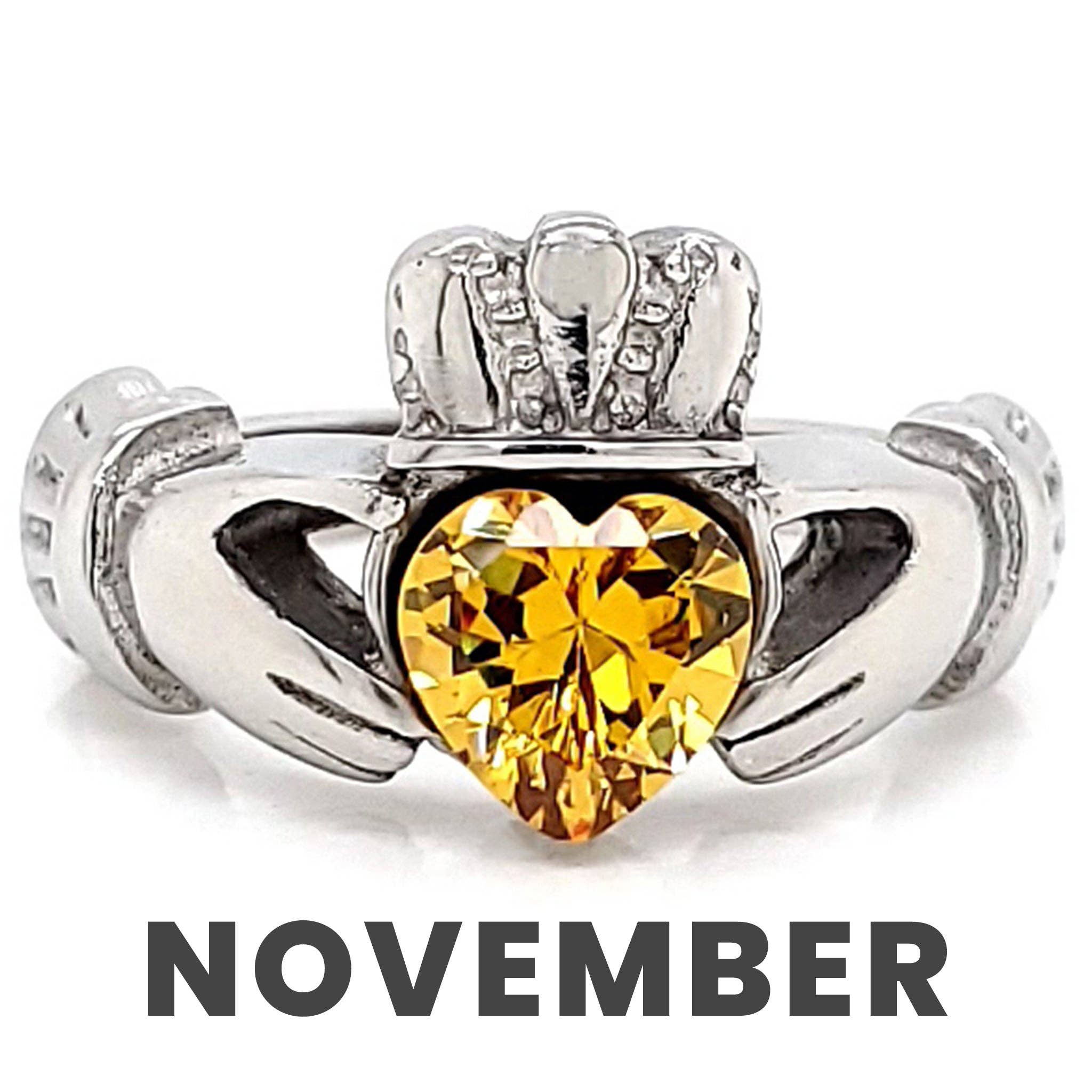 WJW – wholesale Multi-stone ring – White Gold over Brass Claddagh with CZ Birthstone Ring 30