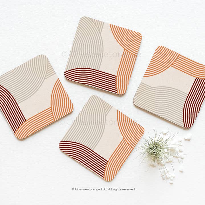 Lot de 4 sous-verres en liège, mi-siècle Boho Line pour la vente par Onesweetorange