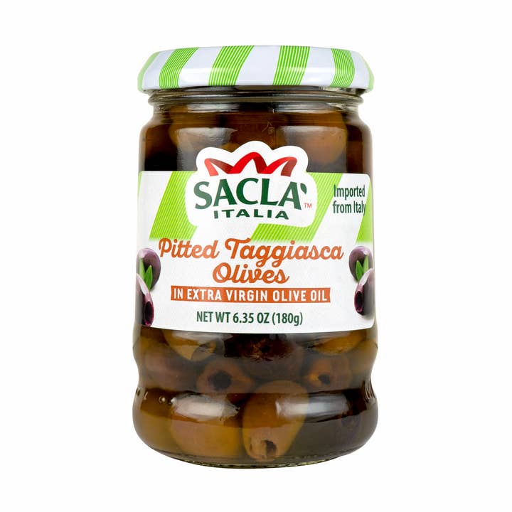 Sacla Italy Pitted Taggiasca Olives in EVOO 6.35oz Imported for wholesale by Sacla