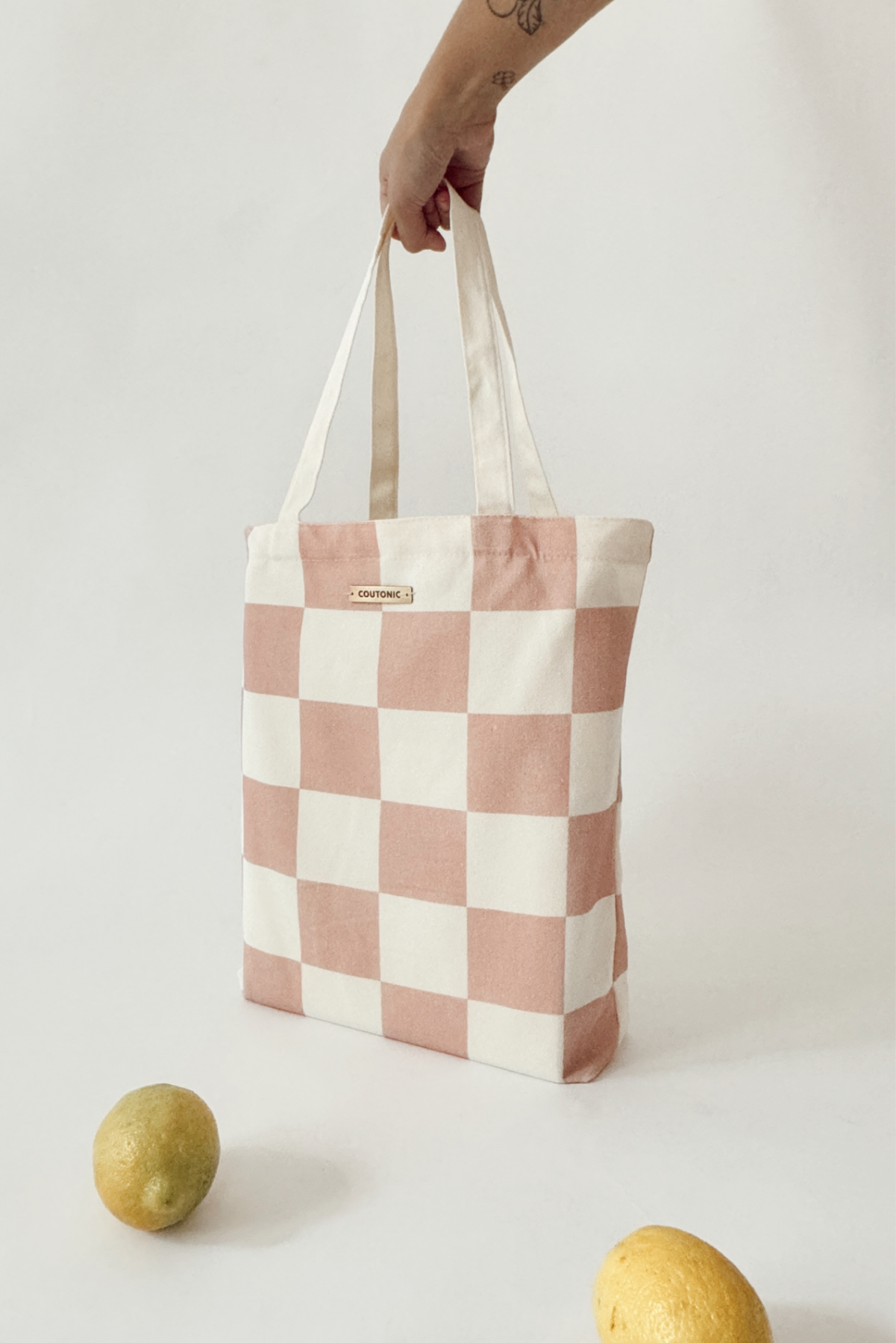 COUTONIC - Wholesale Tote Bag - Women's - Organic Cotton Seashell Pink Checker Tote 2.05